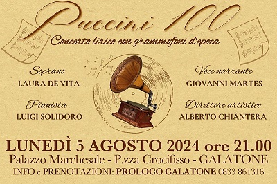 Particolare della locandina concerto lirico con grammofoni d’epoca a Galatone 5 giugno 2024